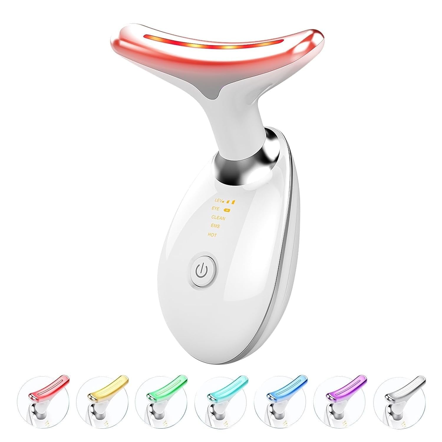 Face and Neck Beauty Device, Micro Glow Facial Machine,7 Color Led Face Neck Massager,Micro Glow Face Sculptor (White)